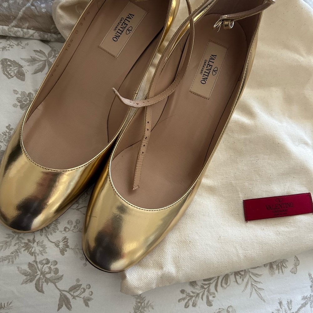 Valentino Shiny Gold Flats for Women